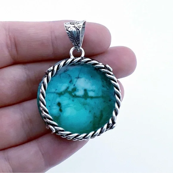 Round Dendritic Opal Gemstone Pendant Solid Sterling Silver 925 Handmade New - Picture 7 of 7